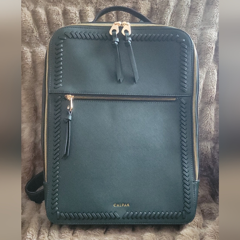 Calpak Limited Emerald Green Backpack with Gold Zippers